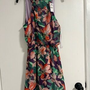 Floral Halter Sundress in Purple, Green & Coral
